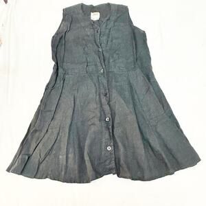 Flax 100% Linen Black Sleeveless A Line Loose Fitting Dress Pockets Size M